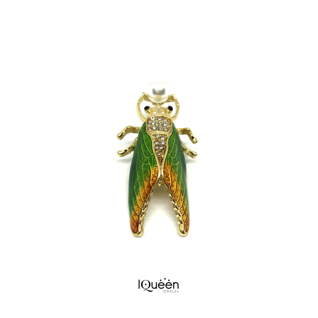 Broche Dorée Belle Époque Avec Oiseau, Perle Véritable Et Aventurine Verte - Modèle Unique XZ18